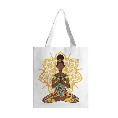 Afro Puff Meditation Yellow Medallion Heavy Duty Tote Bags
